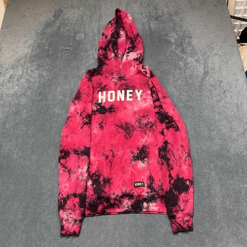 Honey Brand Co. Hoodie Womens Medium Pink Black Tie Dye Cotton Pullover Winter